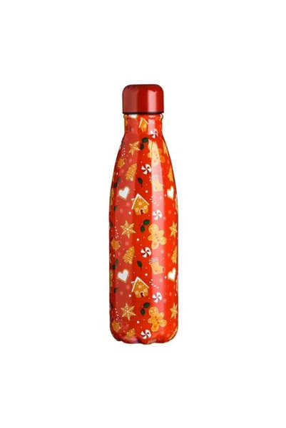 OEM Sticlă de apă - Termos roșu cu model de biscuiți de Crăciun 600ml, DCJ111...