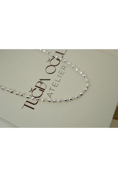 ATELİER TUĞBA KOL956 Sparkling Cut Ball Detail Silver Necklace with Sleeve De...