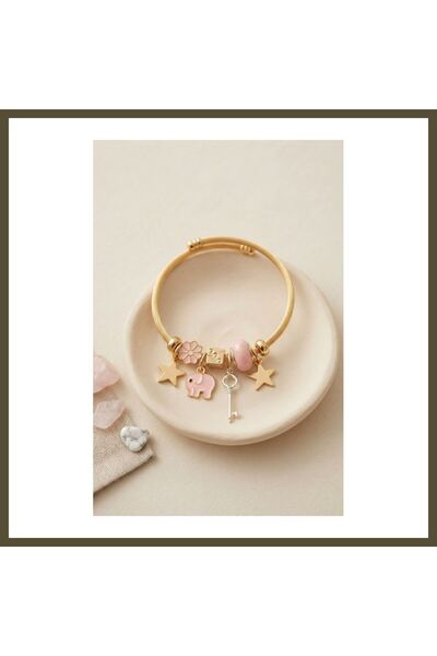 northcity n Key and Modal Elephant-Shaped Pink Charm Bracelet BX
