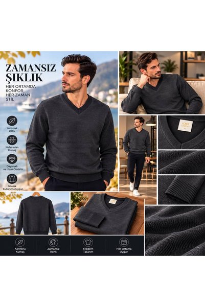 KMKkombin MEN'S CLASSIC-CUT V-NECK CASUAL-CHIC DAD SWEATER