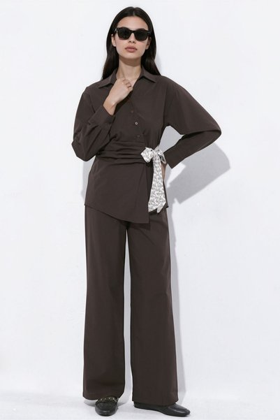 Hiccup Double-Breasted Shirt and Pants Top and Bottom Set