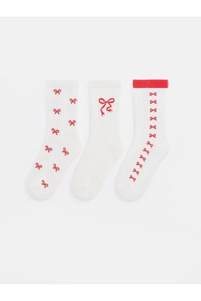 LC Waikiki Girls' 3-Pack Socks with Bow Detail (W6)