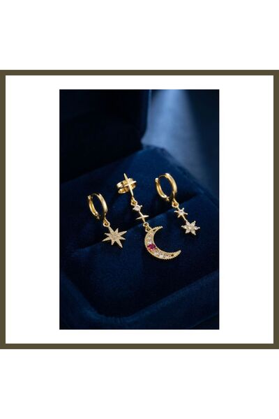 northcity n Gold-Colored 3-Piece Moon and Star Earrings BX