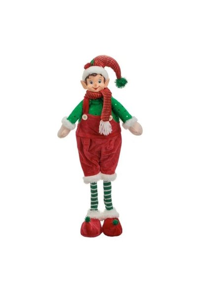 OEM Figurină decorativă de Crăciun, elf cu salopetă de catifea roșie și șoset...
