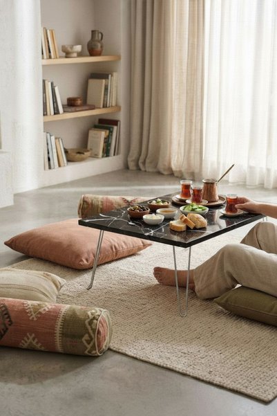 SürLaz Katlanabilir Yer Sofrası 60 x 45 cm 21 cm Yükseklik Kahvalta Masası