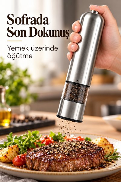 UCUZTEKNO Şeffaf Hazneli Tuz Karabiber Öğütücü Pilli Taşınabilir Mutfak Aleti