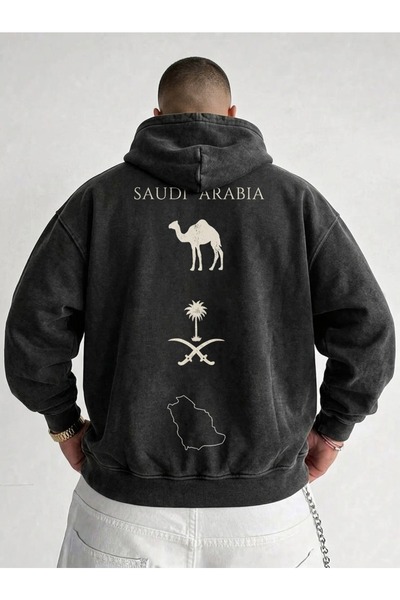 HAI COLLECTİON Navy Blue Oversized Hooded Sweatshirt, 100% Cotton