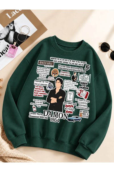 Vordevia "The Vampire Diaries" Damon Salvatore Printed Cotton 3-Ply Brushed I...