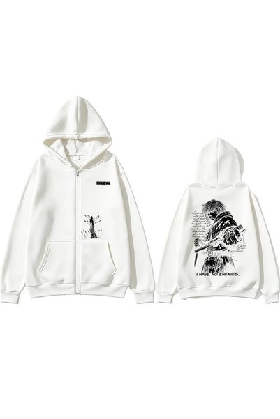 Vordevia Vinland Saga Printed 3-Thread Zipper Cardigan with Brushed Inside Ru...