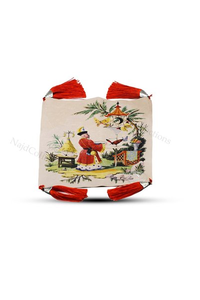 Other Decorative'Tsukiko' Beige Leather Tapestry with Red Humps and Chinese D...