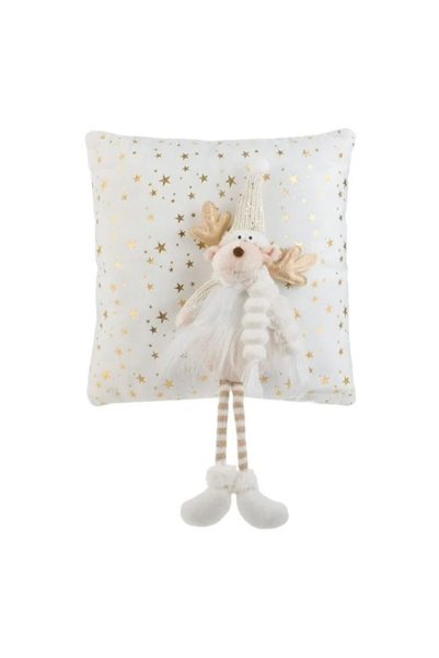 OEM Pernă decorativă de Crăciun albă cu ren 3D 35x35cm, DCJ1003 - Momente Ideale