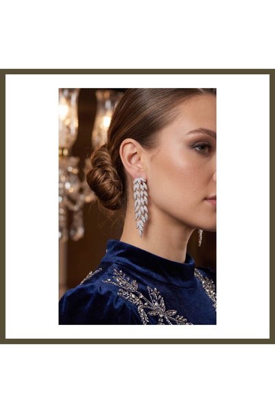 northcity n Silver-Colored Zircon Stone Ivy Leaf Design Women's Evening Earri...
