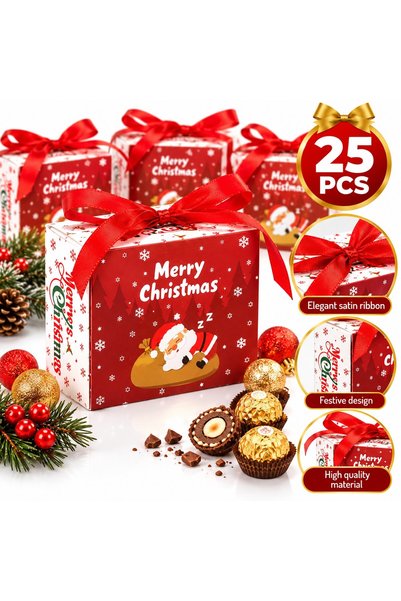 VARENTIS Set de 25 de cutii cadou de Crăciun cu sertar și panglică din satin ...