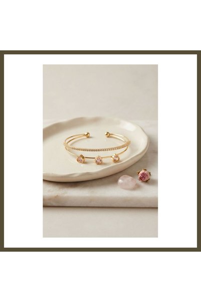 northcity n Pink Zircon-Studded Gold-Colored Women's Bracelet BX