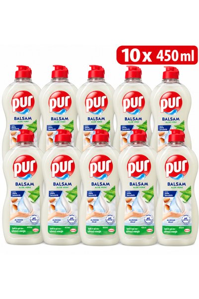 Pür Σετ 10 υγρών πλυντηρίου πιάτων 450 ml για ευαίσθητα χέρια με Αλόη Βέρα