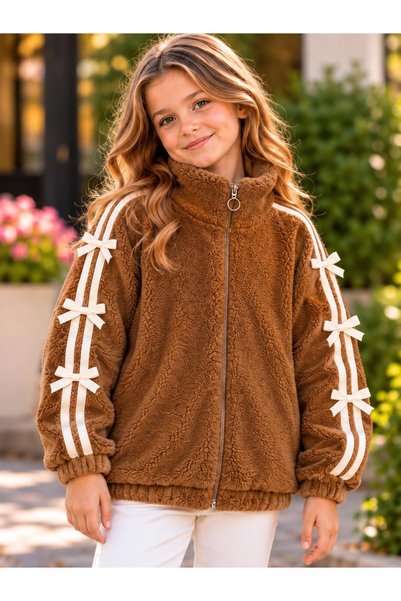 KOZADANKIDS Girls' Plush Jacket with Zip Detail -CARDIGAN– Zipper, Soft-Textu...
