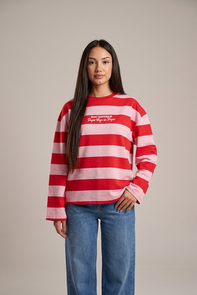 MİROR Women's Oversized Long-Sleeve Sweatshirt with a Crew Neck and Wide Stripes