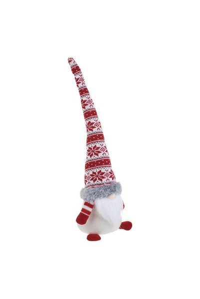 OEM Figurină Gnom de Crăciun - Pălărie Roșie și Blană Gri, 42cm (DCJ695) - Mo...
