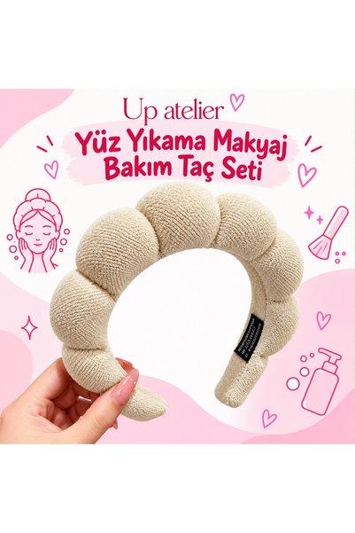 Up Atelier Towel Fabric Curved Face-Washing and Makeup Care Crown Set
