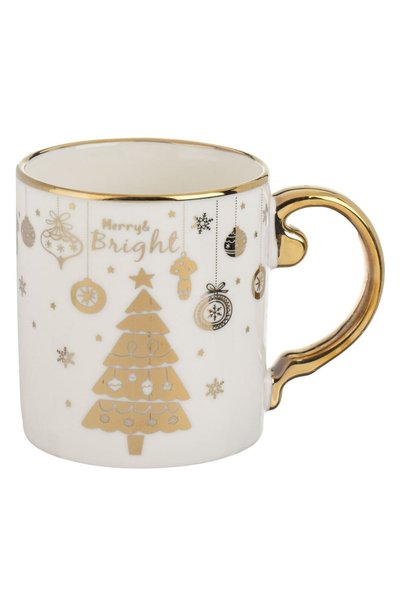 OEM Cană de Crăciun - Model cu brad și globuri aurii, ceramică, 355ml (DCJ523...