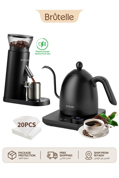 Brutelle Coffee Maker Set Electric Burr Grinder Gooseneck Coffee Kettle 60 Gr...