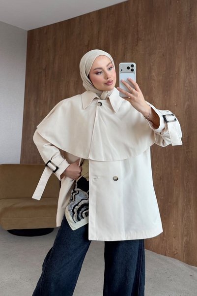 Hazamoda Dolunay Pelerin Trench Coat, Beige