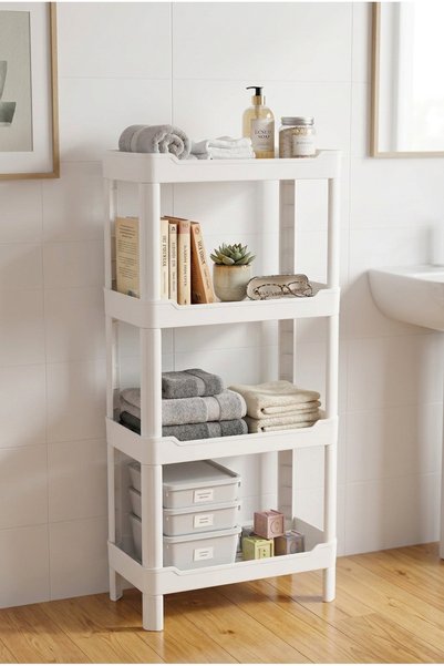 Nandy Home 4 Katlı Çok Amaçlı Plastik Düzenleyici Raf Beyaz – Banyo ve Mutfak...