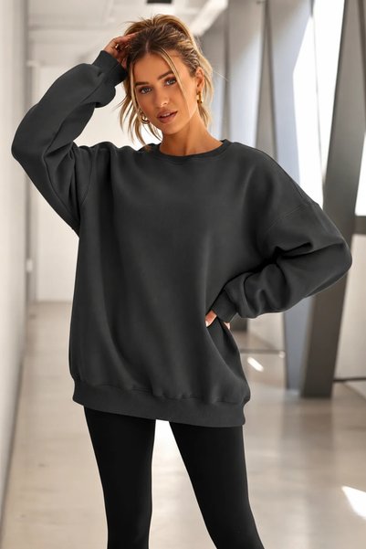 GUARAZ Women's Crew-Neck Oversized Knit Sweatshirt with a Thick-Textured and ...