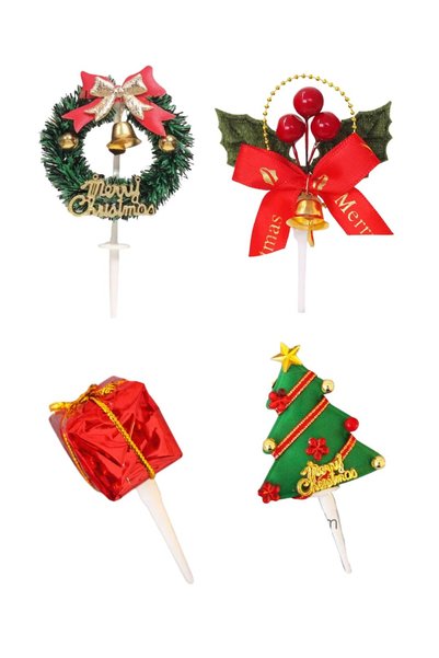 PASTRY PLANET New Year's Cake Topping Decoration Set (4 Pieces): Wreath, Leav...