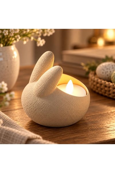 Generic Easter Bunny Tealight Holder, Beige Fuzzy Texture Rabbit LED Candle H...