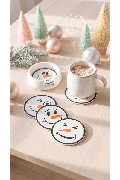 Kidyco.Store Snowman-Themed Coaster Set – 3D-Printed Decorative Coasters