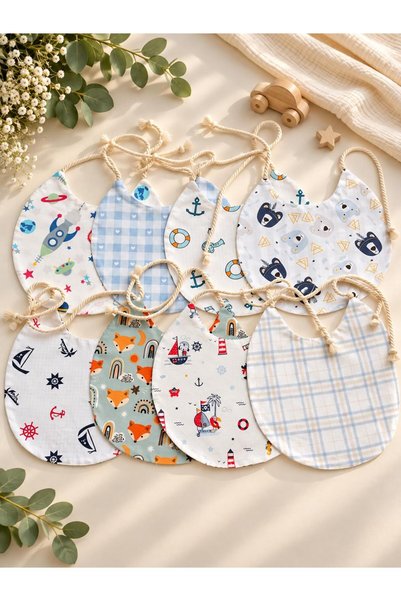 LUMİBABY BUTİK Reversible cotton fabric baby bib set. [8 pieces]