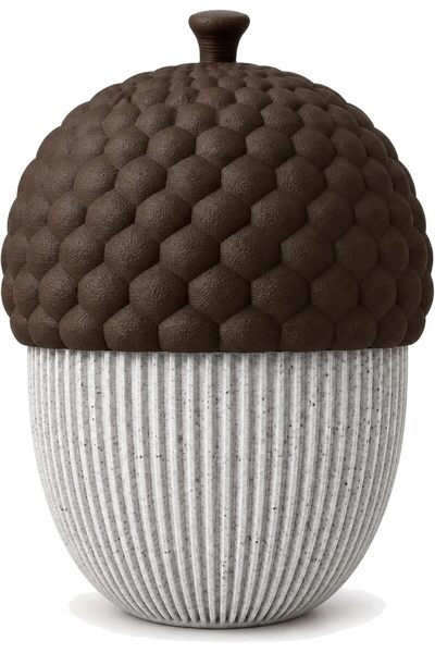 Generic Ribbed Acorn Trinket Box 12 cm with Textured Screw Lid, Marble