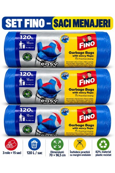 Generic Brand Set of 3x 15 household bags Fino easy 120 L