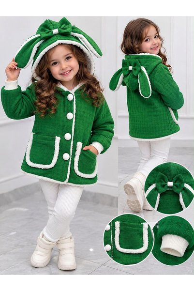 KOZADANKIDS معطف شتوي للأطفال، بتصميم أرنب بأذنين، مع غطاء للرأس، مبطن بالفرو...