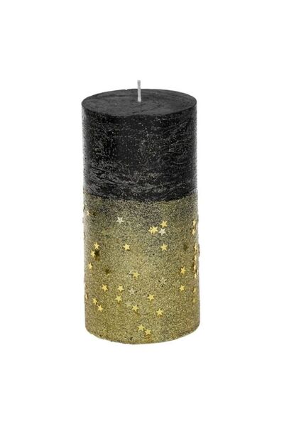 OEM Decorațiune de Crăciun, Lumânare, Negru, Stele aurii, 7x15cm, DCJ294 - Mo...