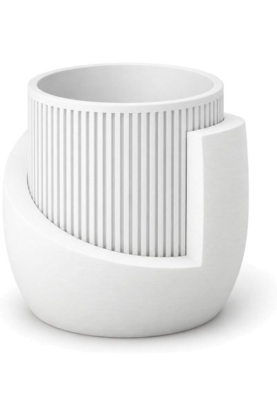 Generic Ribbed Planter with Drip Base 16.5 cm, 12 cm Opening, White