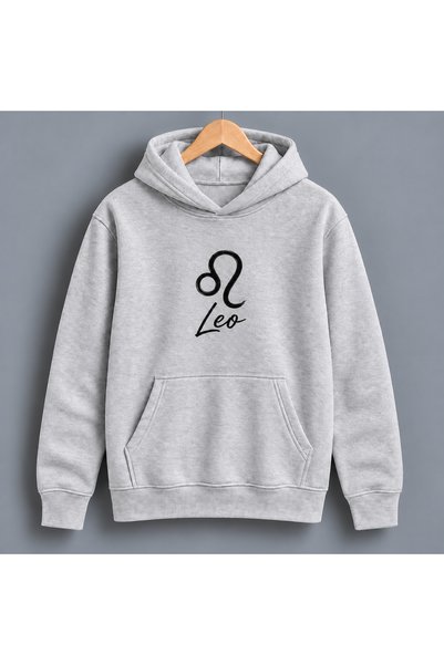 CALİBRA Unisex Leo Zodiac Sign Printed Oversized Hooded Sweatshirt with Kanga...