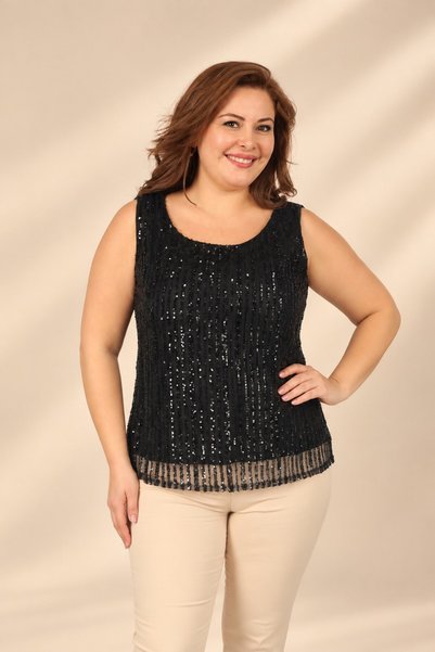By Saygı Women's Lined Sequin Sleeveless Plus-Size Blouse