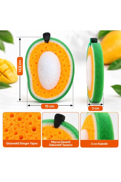 Doori Avokado Desenli Bulaşık Süngeri – Meyve Modeli Dekoratif Mutfak Temizlik Süngeri – Gözenekli Yumuşak Sünger – 14,5 x 10 x 3 cm