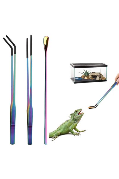 SYOSI Reptile Feeding Tongs Set, Stainless Steel Feeding Tweezers with Rubber...