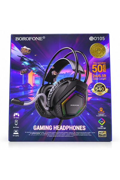 Borofone BO105 Wired RGB Gaming Headset with Microphone, 50mm Drivers