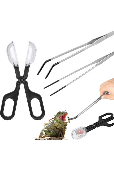 KASTWAVE 3 Pcs Reptile Feeding Tweezers Set with Non-Slip Rubber Tips, Stainl...