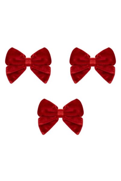 ANTBRO Set de 3 funde decorative de Crăciun din catifea roșie 10x9cm, decor c...