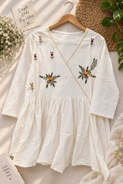 Generic Brand PURE LINEN COTTON EMBROIDED TUNIC FOR WOMEN M TO XXL