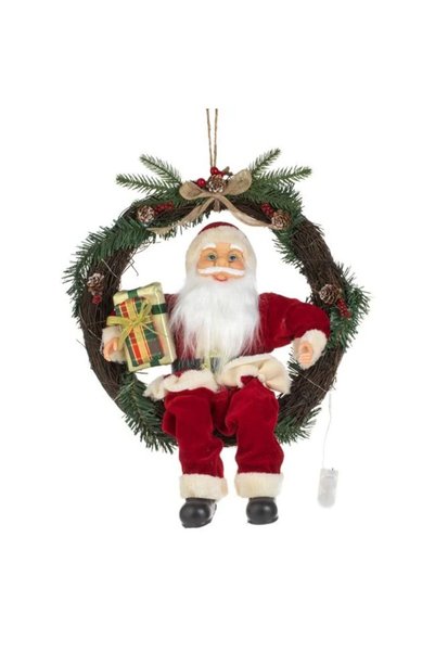 OEM Decorațiune de Crăciun, Coroniță, Lemn, Moș Crăciun, LED, 45cm, DCJ348 - ...
