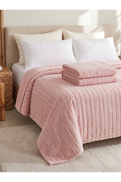 Destan Home Stripe Fluffy Double Blanket 220x240 cm - Powder