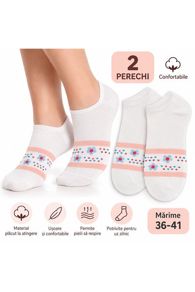 Generic Brand Set 2 perechi sosete scurte dama, 95% bumbac, model floricele, ...