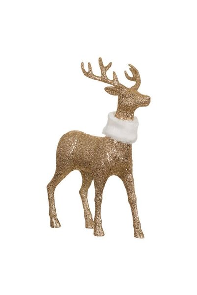OEM Decorațiune de Crăciun, Figurină, Cerb, Sclipici, Auriu, Blană, Alb, 27cm...