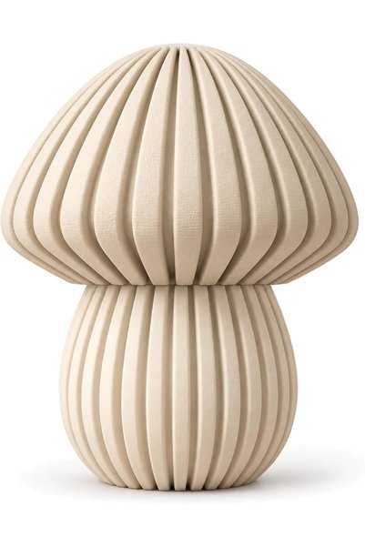 Generic Ribbed Mushroom Decoration 15 cm with Hidden Storage, Cream